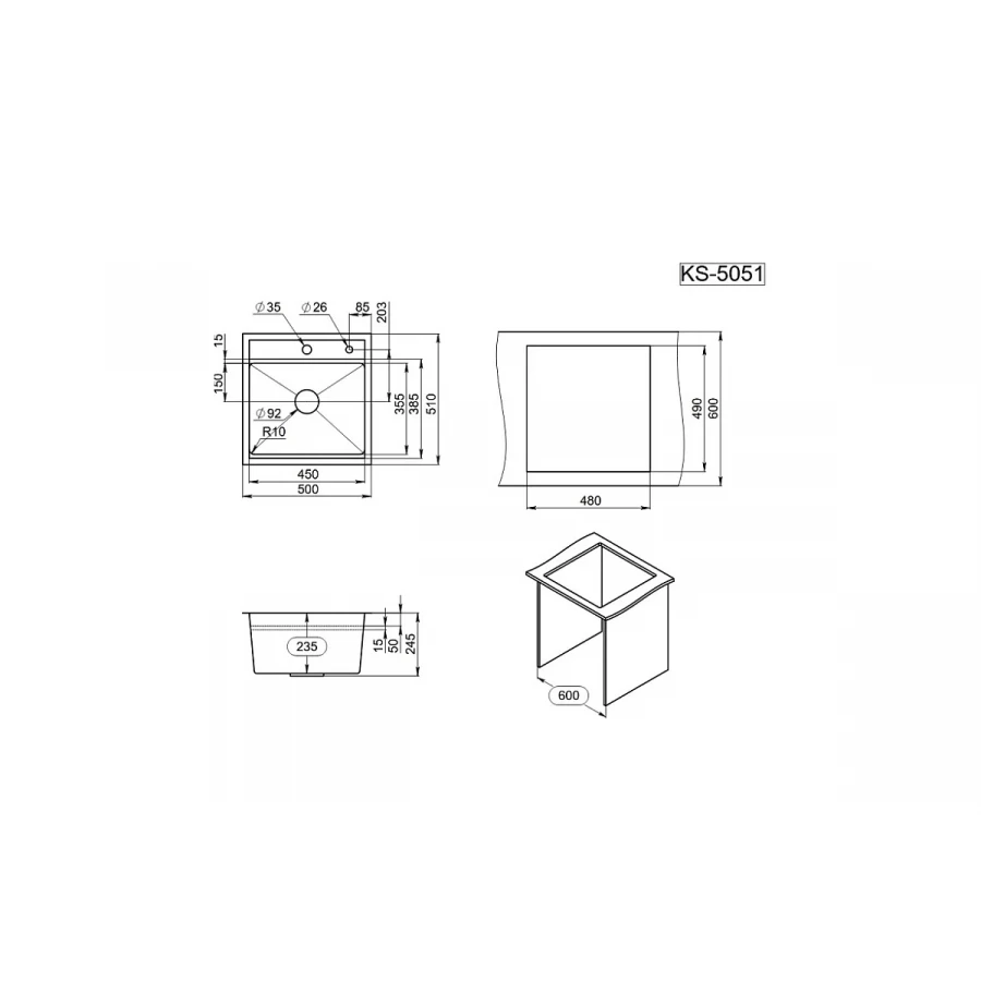 Кухонная мойка Granula Kitchen Space 5051, черный матовый