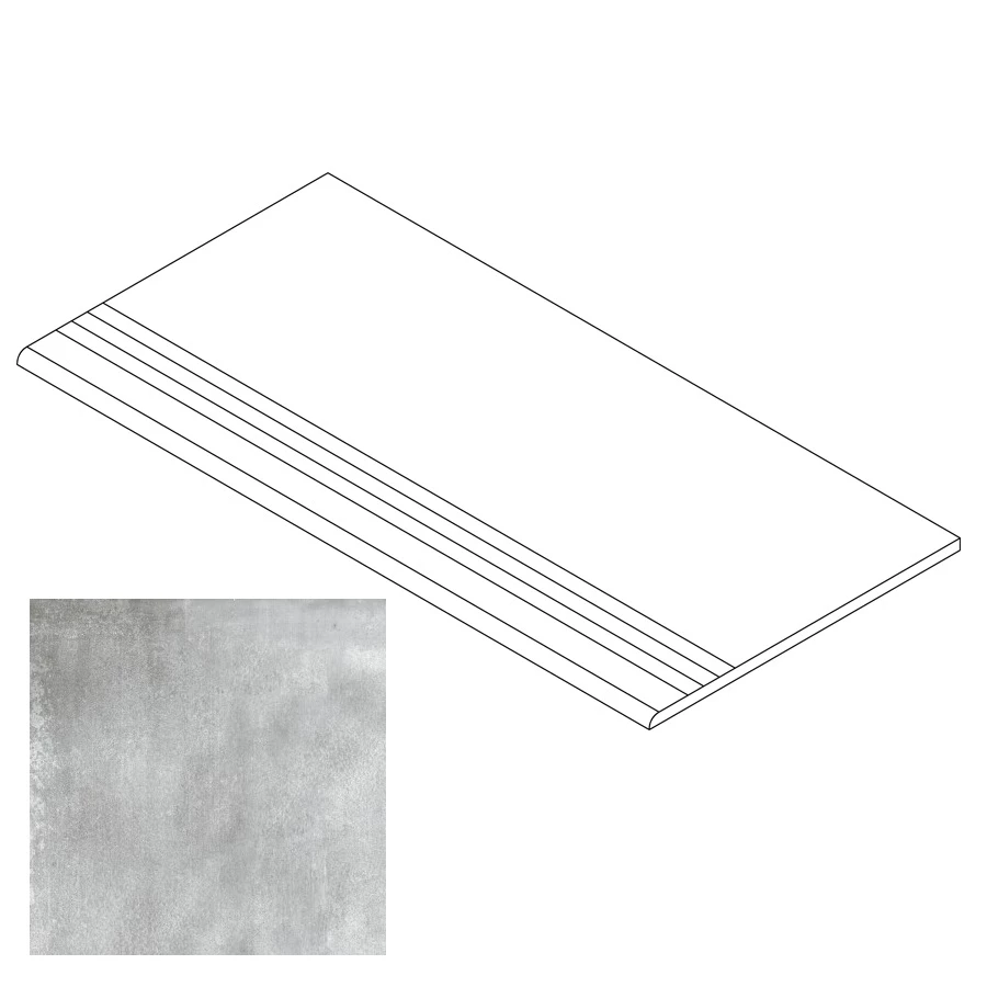 Ступень Gresse Matera с насечками и завальцовкой бетон серый матовая GRS06-05 120х29,5 см