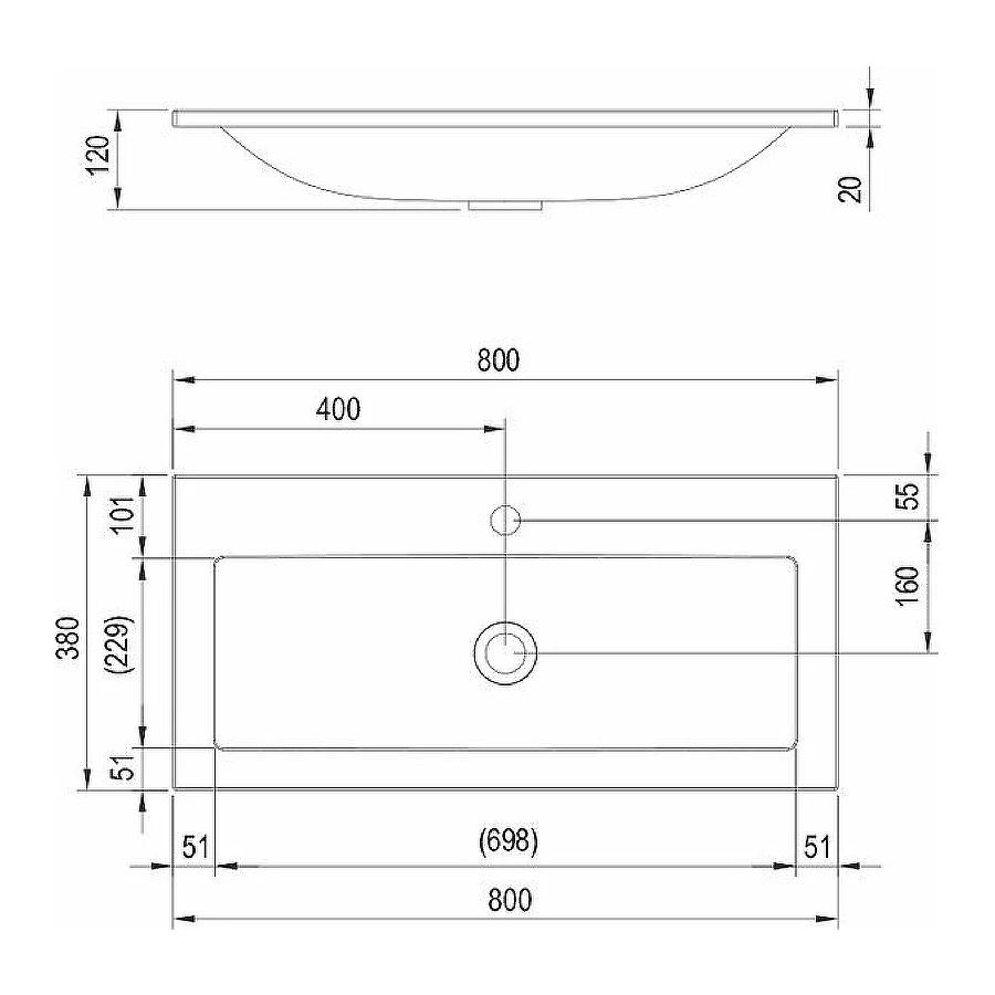 Умывальник Ravak Clear 800 белый с отверстиями XJJ01180000