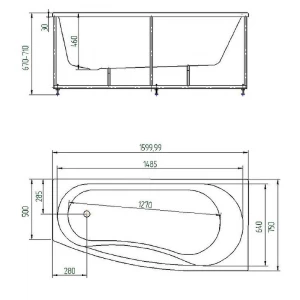 Акриловая ванна Aquatek Пандора левая без гидромассажа с фронтальным экраном PAN160-0000038 160х75 см