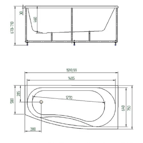 Акриловая ванна Aquatek Пандора левая без гидромассажа с фронтальным экраном PAN160-0000038 160х75 см