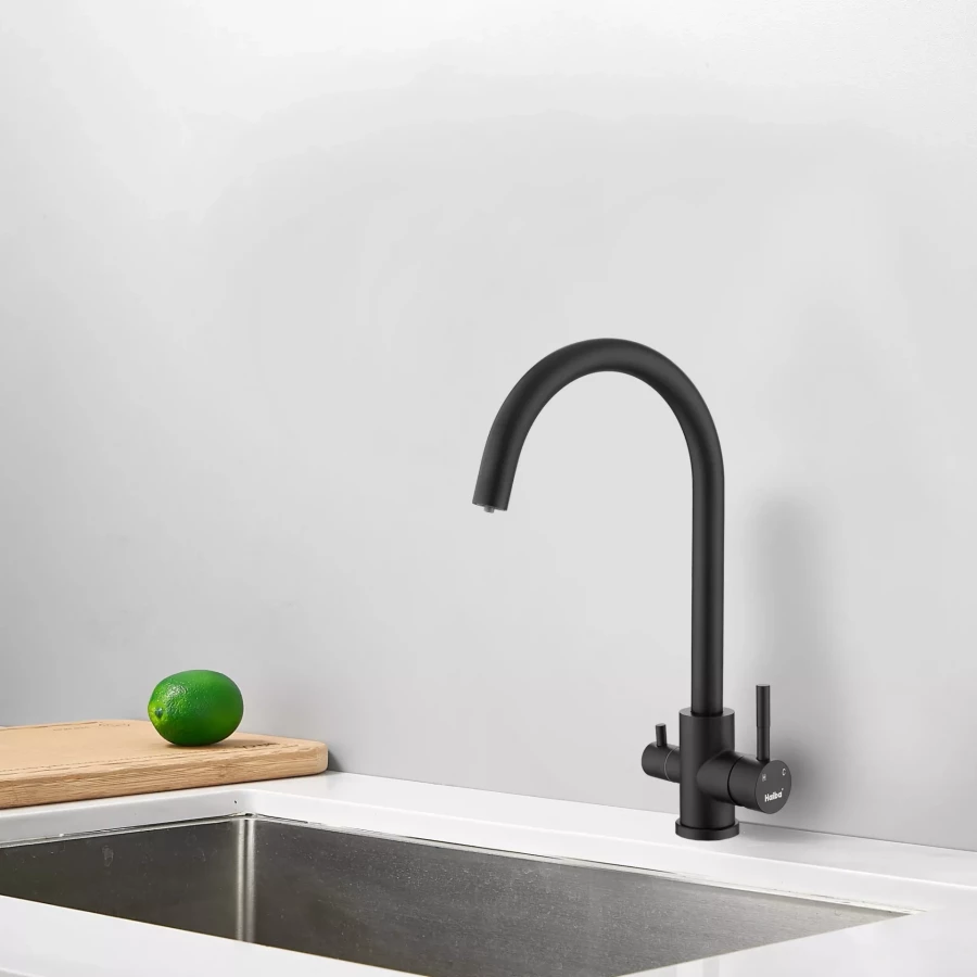 Смеситель Haiba для кухни с подключением фильтра воды черный HB76819-7