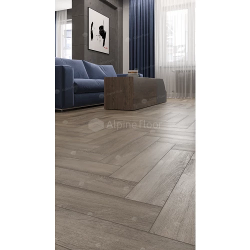 Каменный SPC ламинат Alpine Floor Parquet Light синхронное тиснение Дуб Исида ЕСО 13-15 43 класс 4 мм 1.95 кв.м 60х12.5 см