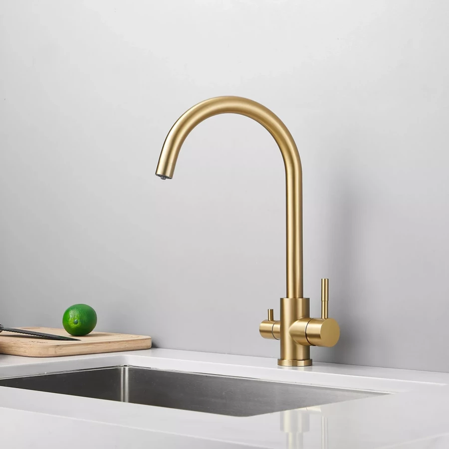 Смеситель Haiba для кухни с подключением фильтра воды матовое золото HB76819-5