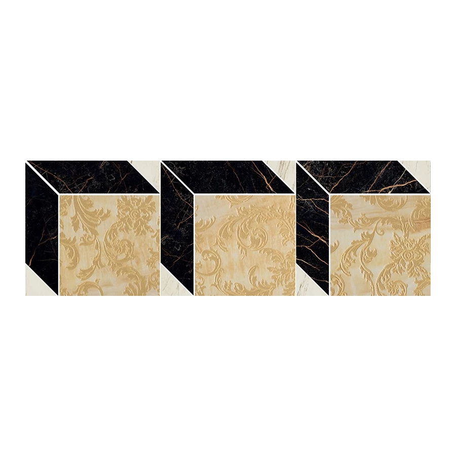 Декор Versace Marble Cube Decorato Nero/Oro/Bianco лаппатированный 58.5х19,5 см