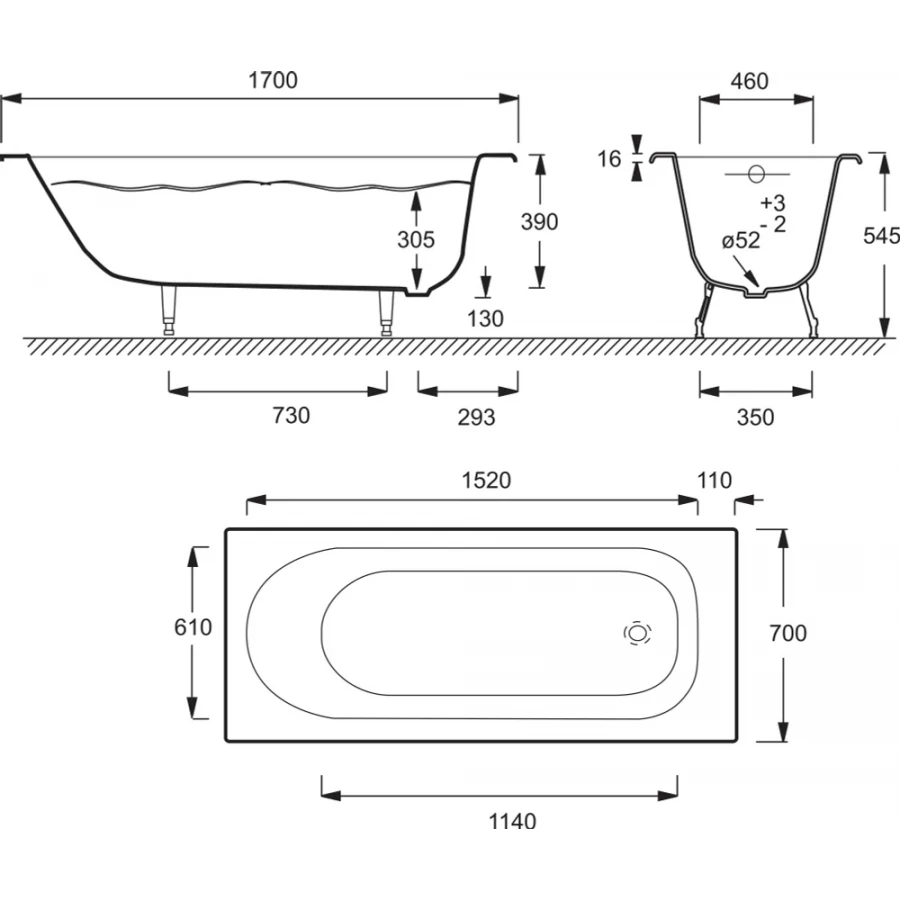 Ванна чугунная Jacob Delafon Soissons без антискользящего покрытия без отверстий для ручек без ножек белая E2921-00 170x70 см