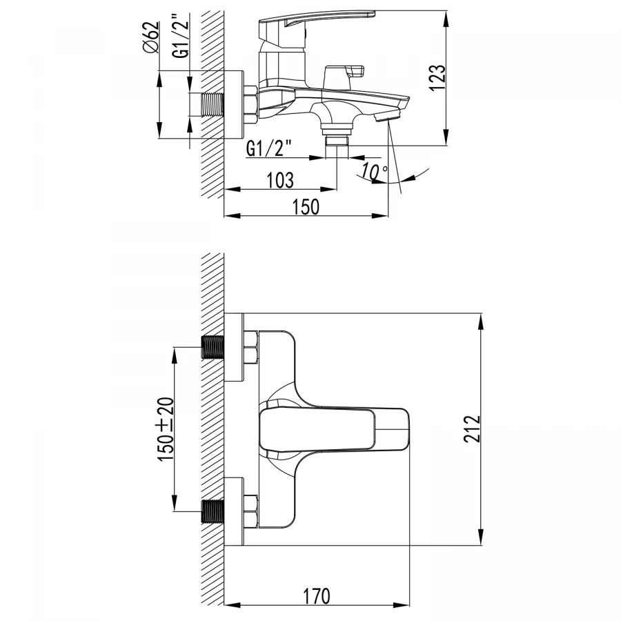 Смеситель для ванны и душа Azario керамический картридж хром AZ-HU245910