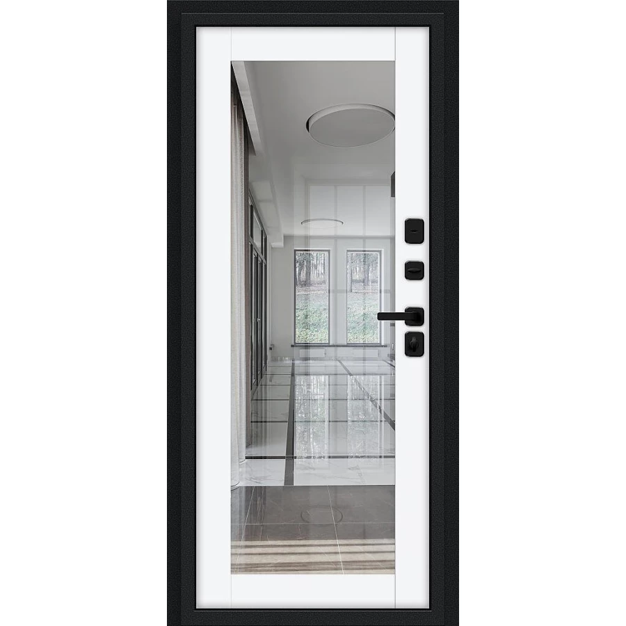 Входная дверь Bravo Thermo Флэш МФ/SBlack 205x96 Букле черное/White Silk правое открывание