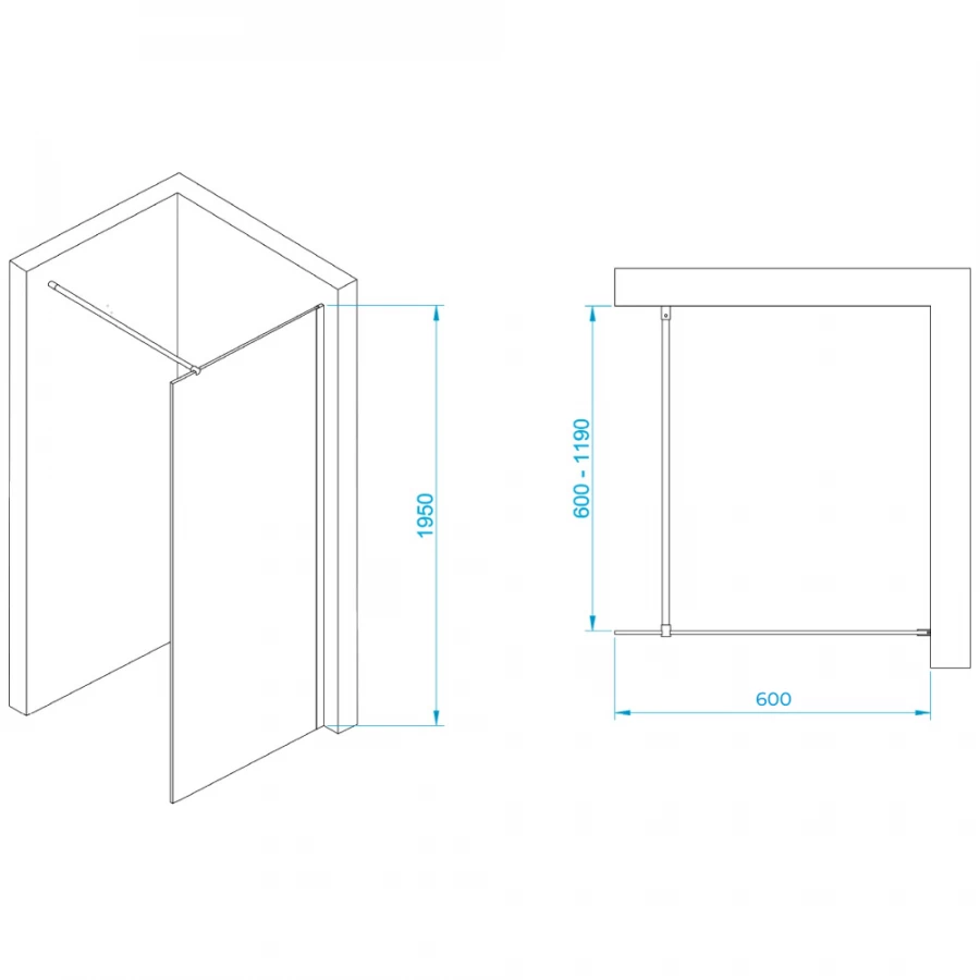 Перегородка для душа RGW WA-002 Прозрачное 35100206-11 60х195 см