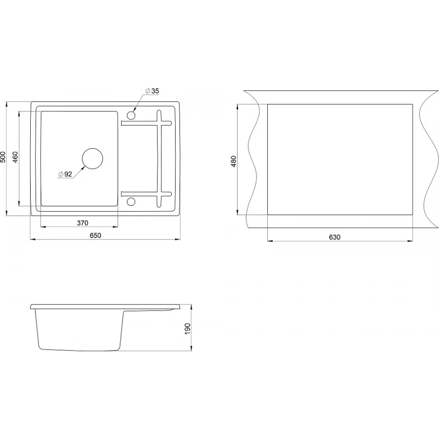 Кухонная мойка Granula 6501, БАЗАЛЬТ 65х49,5 см
