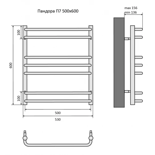 Полотенцесушитель водяной Aquatek Пандора П7 AQ RRС0760CH 50х60 см