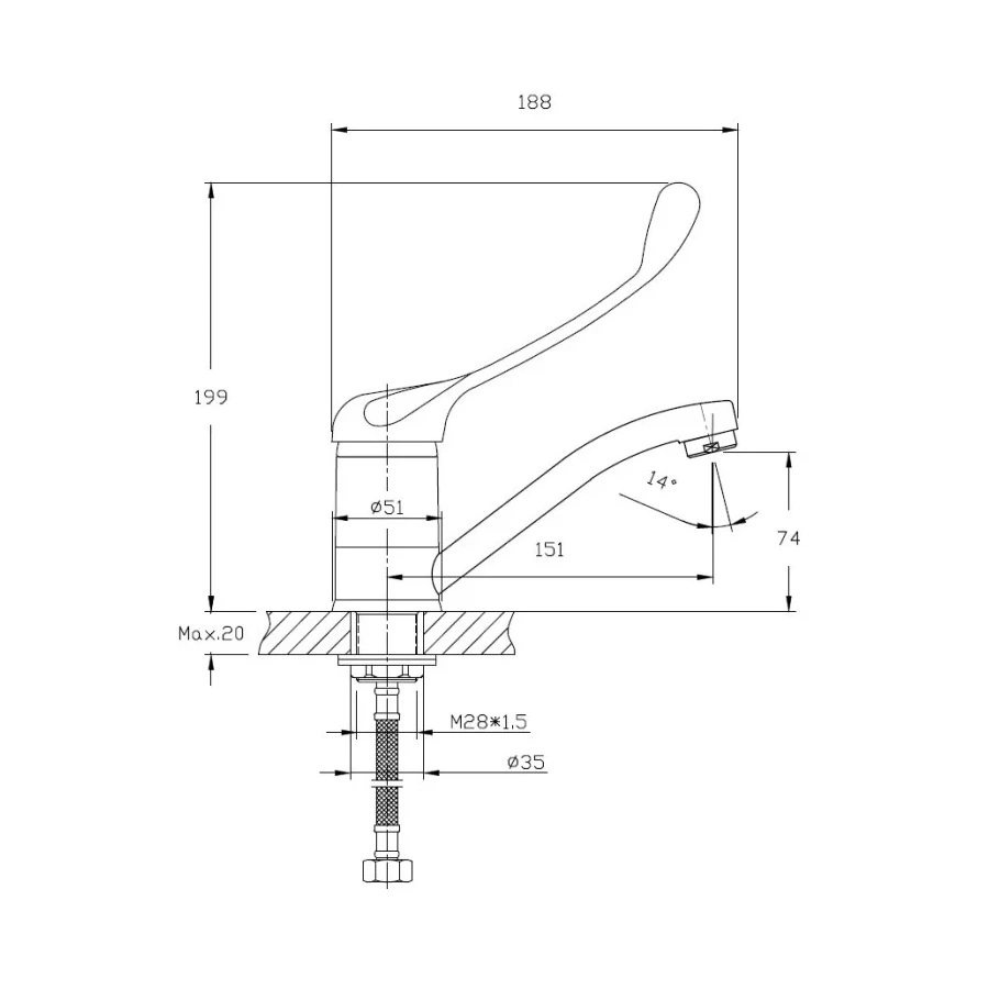 Смеситель для кухни Haiba с хирургической ручкой хром HB4554-2