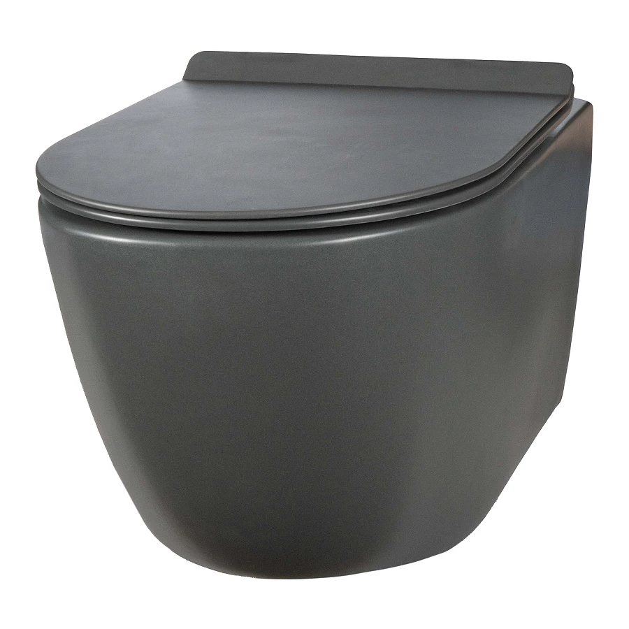 Унитаз подвесной безободковый Creto Logan L1 с крышкой сиденьем микролифт матовый серый 1001-003-L1GMAT