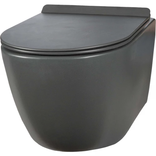 Унитаз подвесной безободковый Creto Logan L1 с крышкой сиденьем микролифт матовый серый 1001-003-L1GMAT