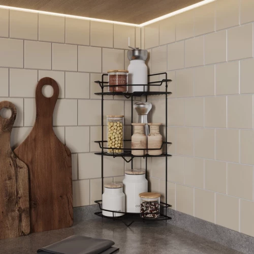 Полка Milardo Grid трёхъярусная угловая проволока стальная чёрный матовый GRICC3BM44