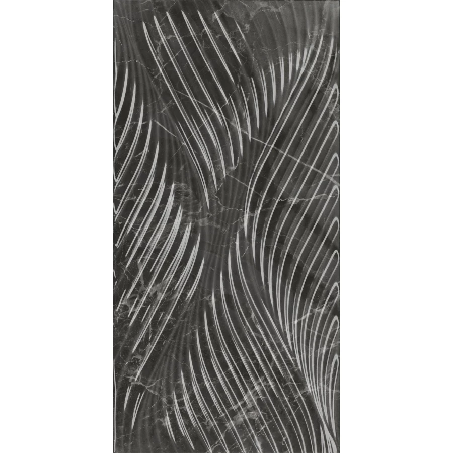 Плитка настенная Kerama Marazzi Коррер структура обрезная глянцевая чёрная 11282R 60x30 см