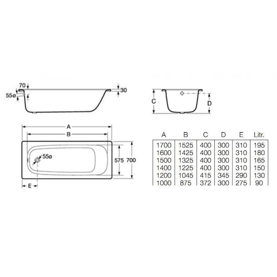Ванна стальная Roca Contesa 7.2361.6.000.O 140х70 см
