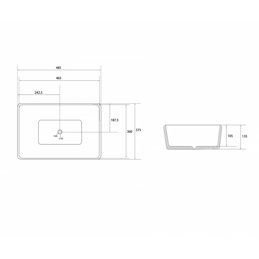 Раковина накладная Abber Rechteck белая AC2212