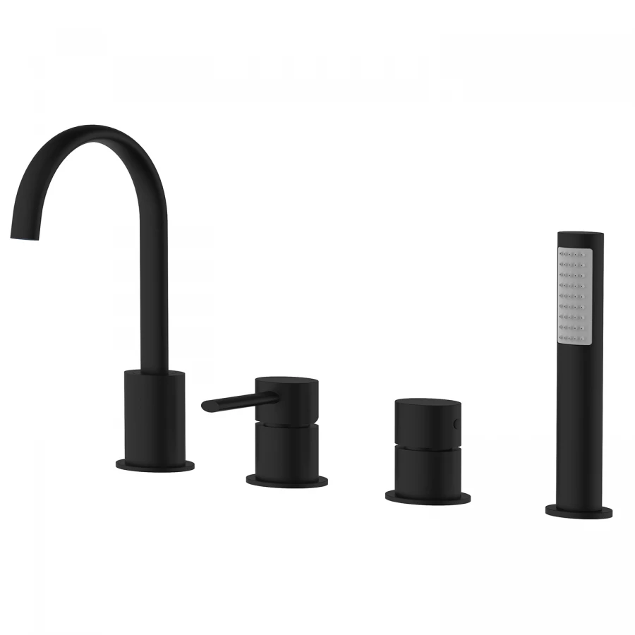 Смеситель на борт ванны Azario Delicate каскадный на 4 отверстия черный AZ-QA28173PA-0307APA