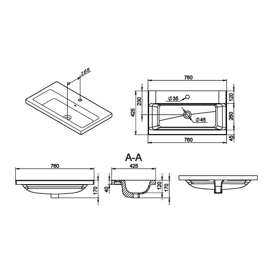 Раковина мебельная Am Pm Gem M90WCC0752WG 75 см
