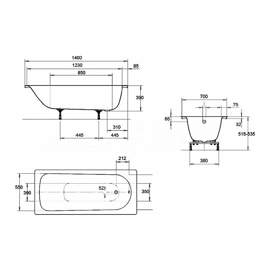Стальная ванна Kaldewei Eurowa mod 309-1 119512030001 140x70 см