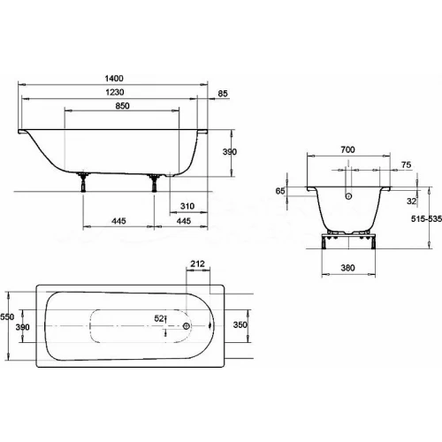 Стальная ванна Kaldewei Eurowa mod 309-1 119512030001 140x70 см