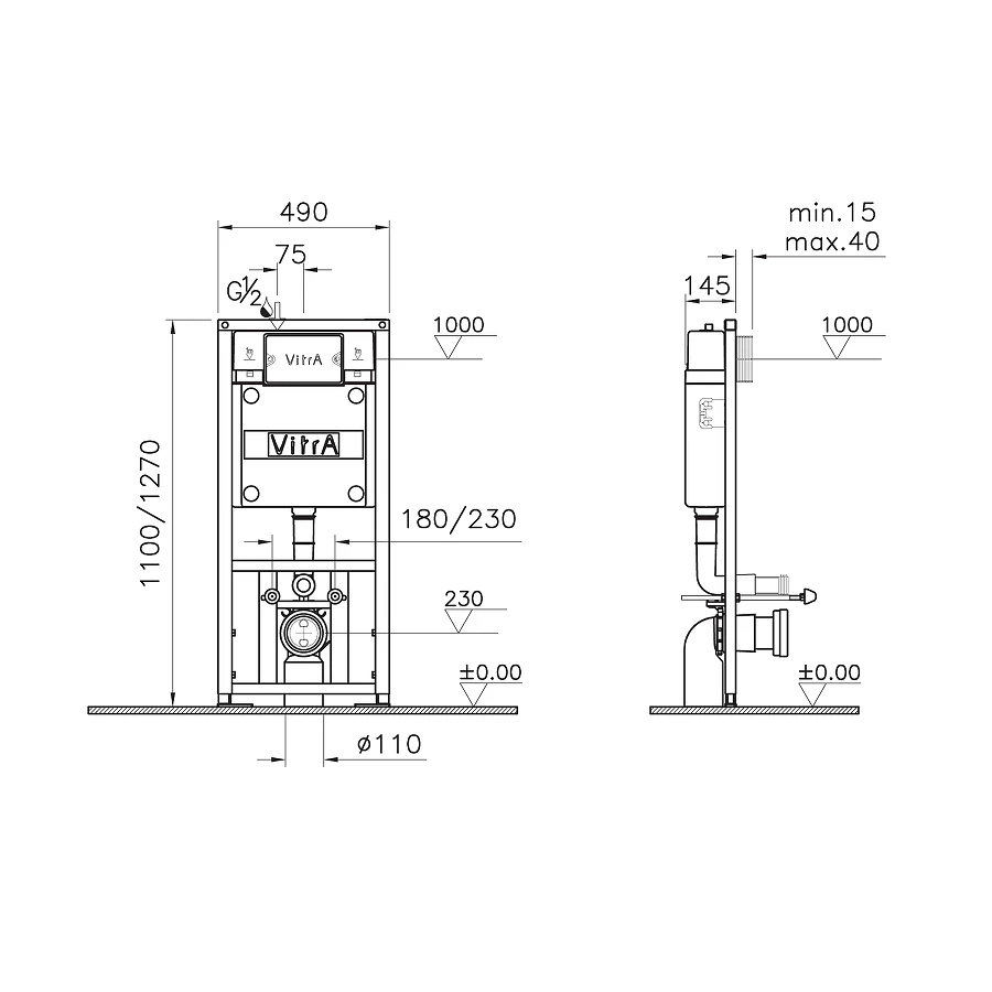 Комплект Vitra Metropole унитаз подвесной безободковый с тонким сиденьем МЛ инсталляция панель смыва матовый хром 9820B003-7201