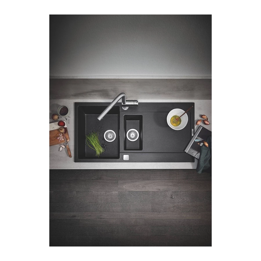 Композитная мойка с крылом Grohe K500 черный гранит 31646AP0 100х50 см