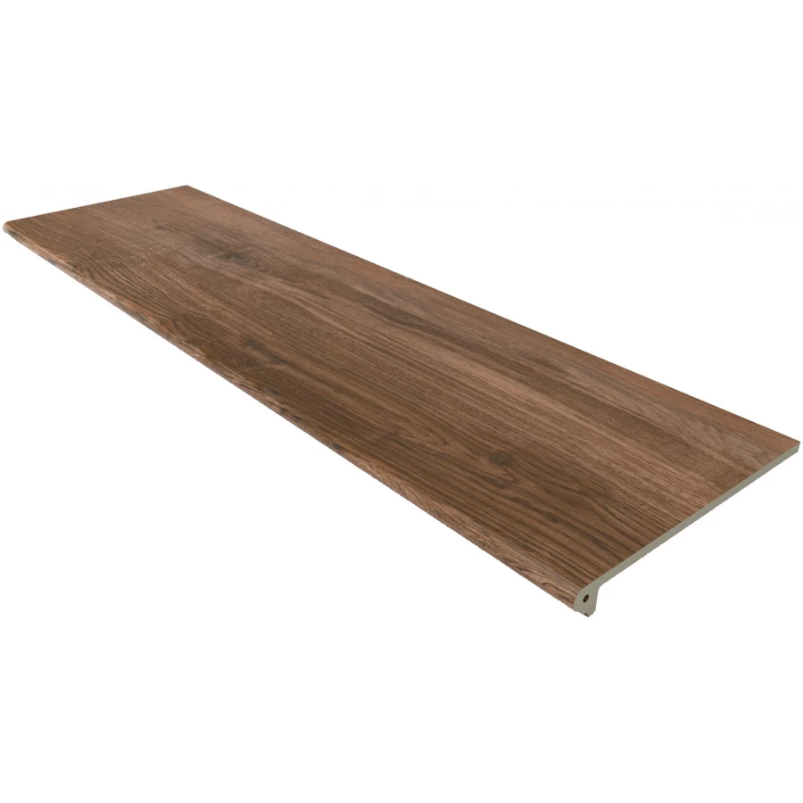 Ступень из керамогранита Gres de Aragon Rodeno Peldaño Redondo 120 Nogal Liso матовая коричневая 970467 120х33 см