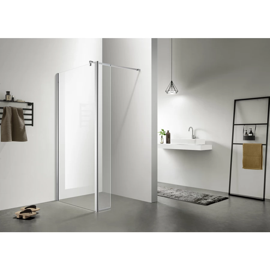Душевая перегородка Azario Chicago прозрачное стекло 8 мм подвижная дополнительная перегородка 30 см цвет профиля серебро AZ-NAR6321 900 140х195 см