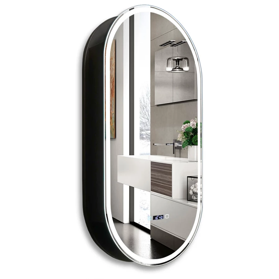 Зеркало-шкаф Silver Mirrors ЖК-часы подогрев сенсорный выключатель Soho-BLACK LED-00002612 50x100 см