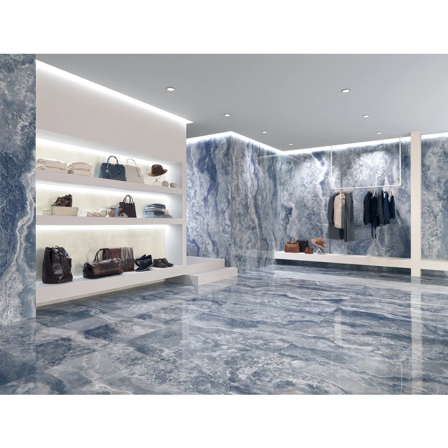 Керамогранит Tagina Onyx Diamond Aquaris Luc Ret глянцевый голубой 148055 120х60 см