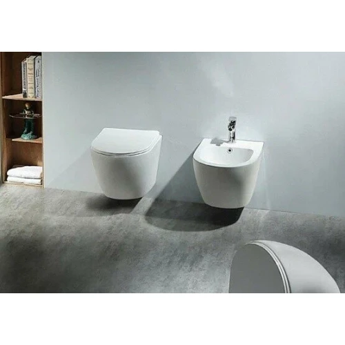 Унитаз-компакт Aquatek Европа подвесной безободковый смыв tornado тонкое сиденье с механизмом плавного закрывания крепеж AQ1900T-00 49x36x32 см