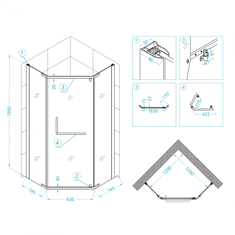 Душевой уголок RGW PA-081 Прозрачное 35088122-11 120х120 см