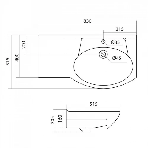Раковина Santek Коралл левая 1.WH11.0.225 83х51 см