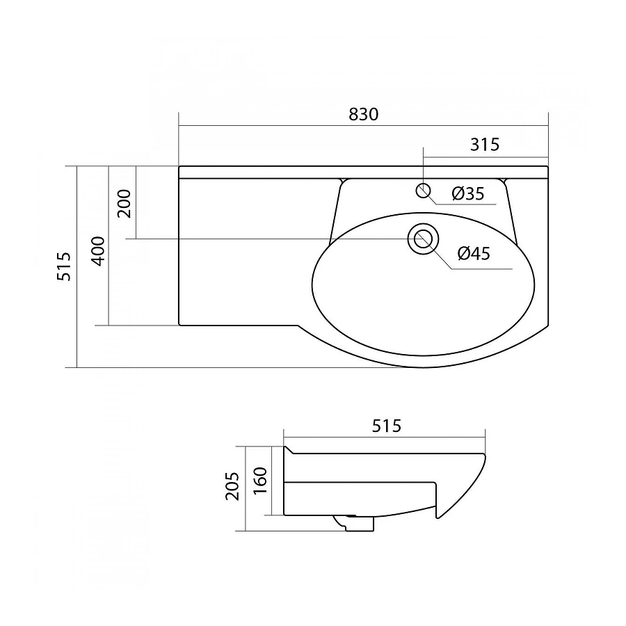 Раковина Santek Коралл левая 1.WH11.0.225 83х51 см