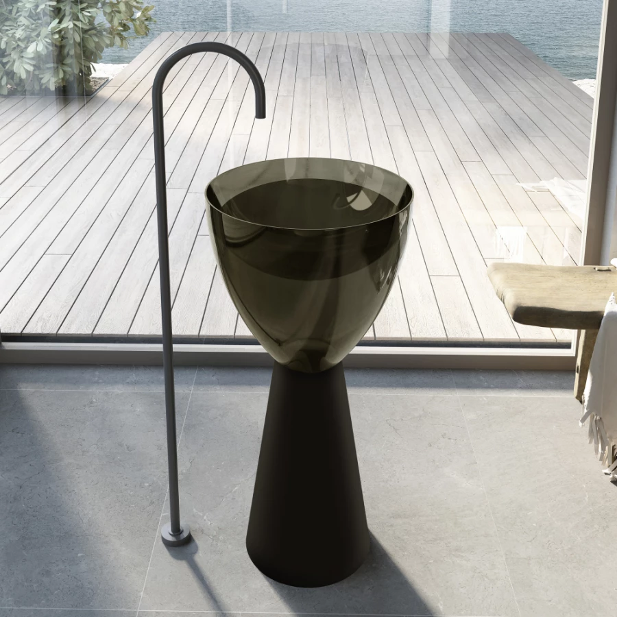 Раковина отдельностоящая прозрачная Abber Kristall черный оливковый AT2703Black-Vesuvian 45х45 см