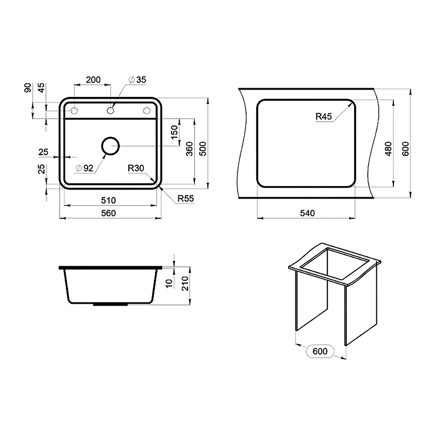 Кухонная мойка Granula Стандарт 5601 базальт