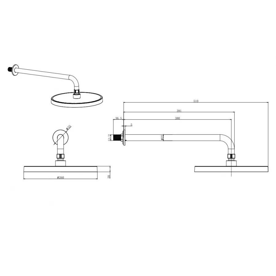 Верхний душ настенный Aquatek AQ2080CR 260 мм