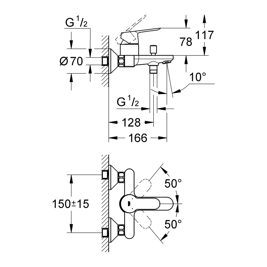 Смеситель для ванны Grohe BauEdge хром 23334000