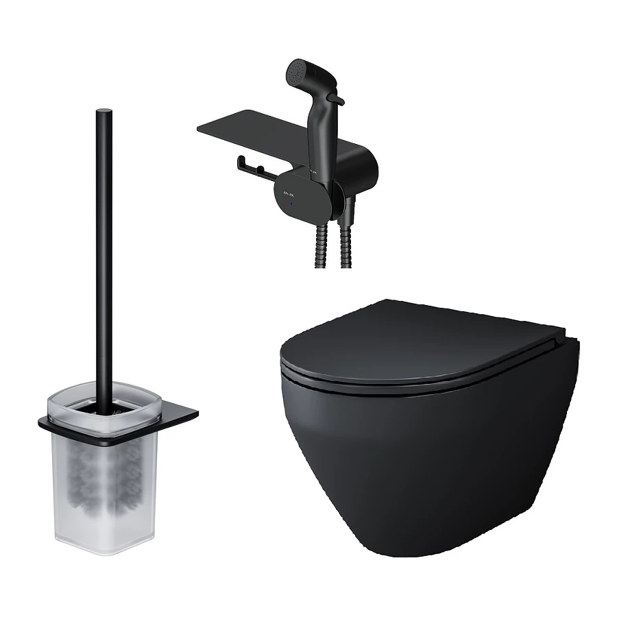 Набор подвесной унитаз с гигиеническим душем Am Pm Spirit V2.0 черный CK70H1103B