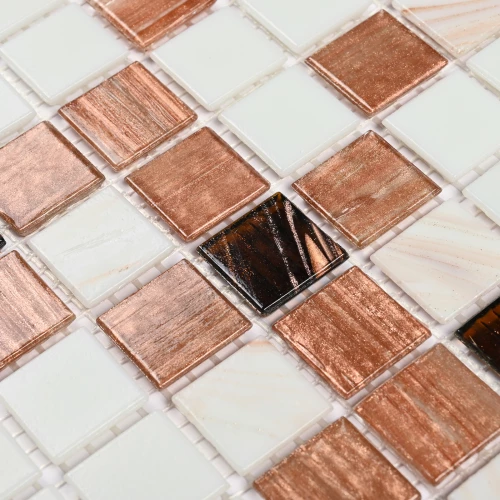 Мозаика Bonaparte Стеклянная мозаика Active 20х20 глянцевая бело-коричневая 32,7х32,7 см