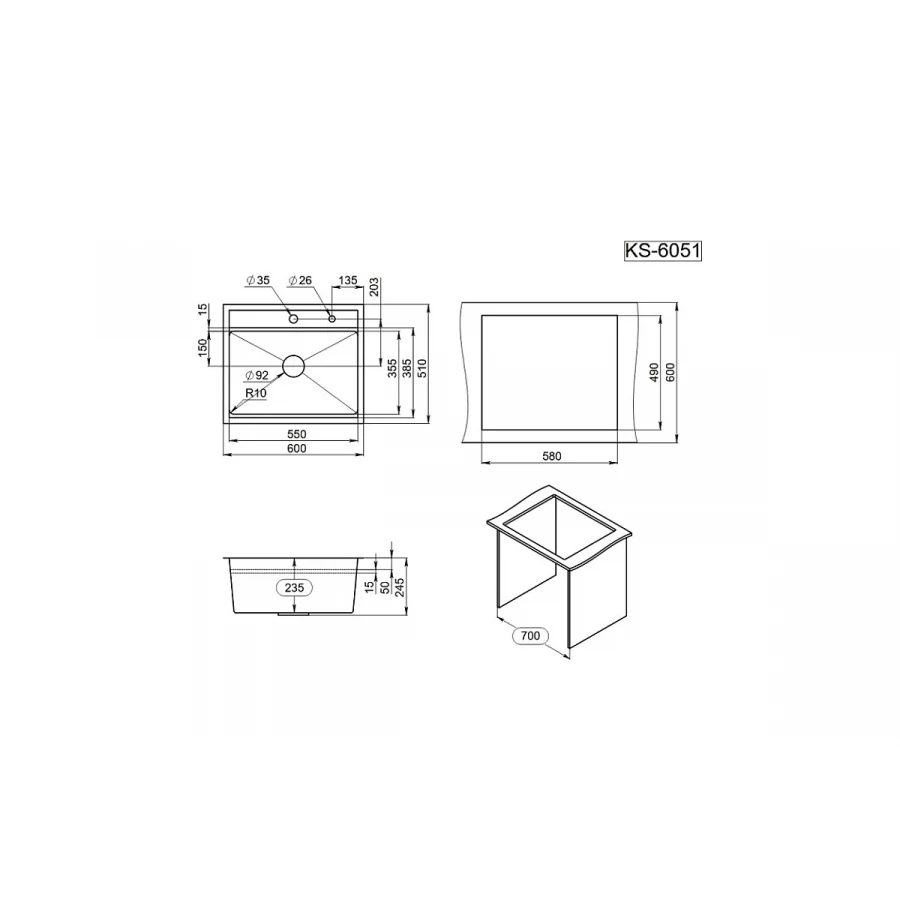 Кухонная мойка Granula 6051, графит матовый