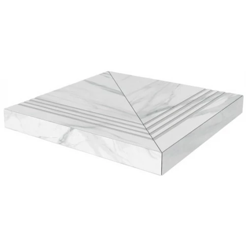 Ступень угловая правая клееная из керамогранита Kerama Marazzi Монте Тиберио полуглянцевая белая SG507102R/GCD 33х33х11