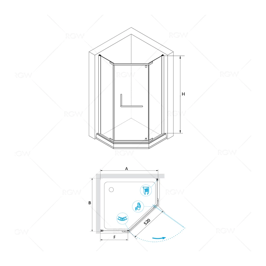 Душевой уголок RGW HO-081 Матовое-Сатинат 350608199-21 90х90 см