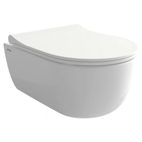 Унитаз подвесной безободковый Bocchi Parma V Tondo 1417-001-0129 с крышкой сиденьем микролифт A0336-001 белый глянец