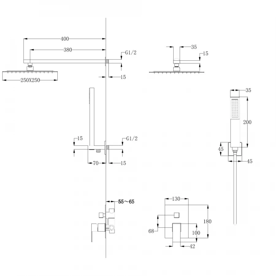 Душевая система Abber Daheim скрытого монтажа без излива золото матовое AF8219G