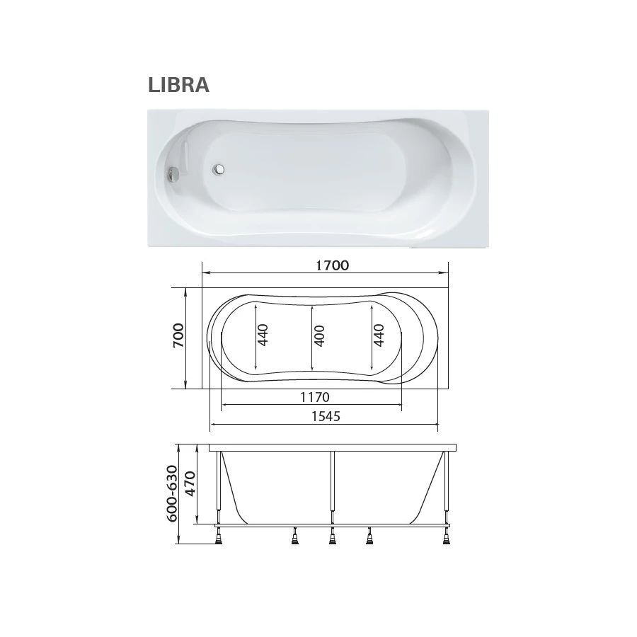 Акриловая ванна Creto Liona белая 30-17070 170х70 см