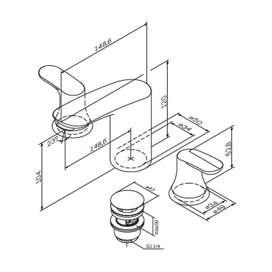 Смеситель для умывальника Am Pm Like трехсекционный с донным клапаном F8008000