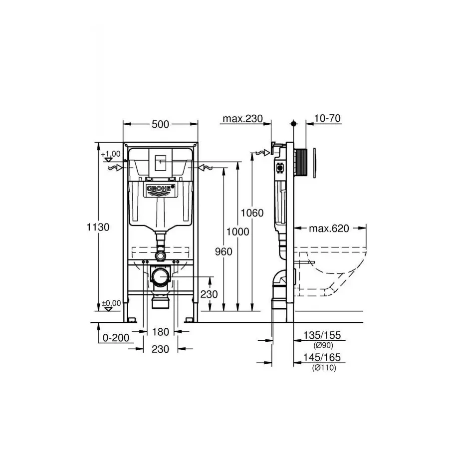 Инсталляция для подвесного унитаза Grohe Rapid SL 3 в 1 с кнопкой смыва 38772001